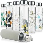 Reeho Borosilicate Glass Water Bottle, Glass Drinking Bottle with Neoprene Sleeve and Leakproof Stainless Steel Lid 500 ml / 1000 ml / 1 Litre