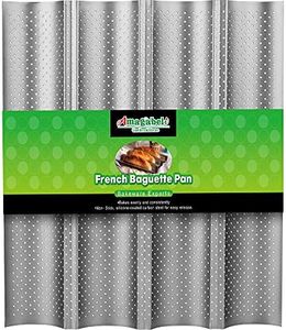 AMAGABELI GARDEN & HOME Nonstick Perforated Baguette Pan 15" x 13" for French Bread Baking 4 Wave Loaves Loaf Bake Mold Toast Cooking Bakers Molding 4 Gutter Oven Toaster Pan Cloche Waves Silver