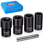 Spurtar 5 Piece Twist Socket Set, Stripped Lug Nut Remover Damaged Rusted Lug Nut Removal Extractor Tool with Drift Punch Bar for Mechanics -17MM,19MM, 21MM, 22MM