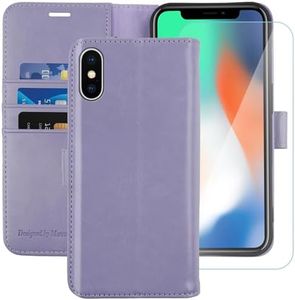 MONASAY Wallet Case Compatible for iPhone X/iPhone Xs, 5.8-inch, [Glass Screen Protector Included] [RFID Blocking] Flip Folio Leather Cell Phone Cover with Credit Card Holder,Lavenders