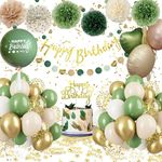 Birthday Decorations for Girls Women,Sage Green Birthday Party Decorations with Sage Green Birthday Balloons,Happy Birthday Decorations Banner,Peper Pompoms for Baby Boy Men Birthday Decoration