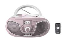 Roxel RCD-S70BT Portable Boombox CD Player with Remote Control, FM Radio, USB MP3 Playback, 3.5mm AUX Input, Headphone Jack, LED Display Wireless Music Streaming(Pink)