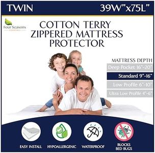 Zippered Waterproof Mattress Encasements - Hypoallergenic Mattress Protector Cover with Soft Cotton Terry Fabric Top - Twin Size 39' x 75'