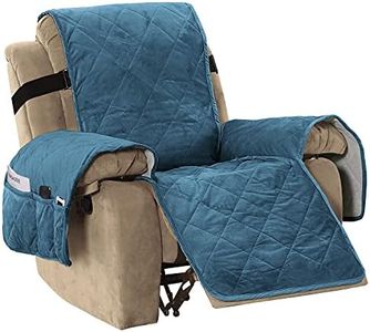 H.VERSAILTEX Thick Velvet Quilted Recliner Covers for Recliner Chair Covers Reclining Chair Slipcover Recliner Couch Cover with Non Slip Backing and Wider Elastic Strap (Recliner, Peacock Blue)