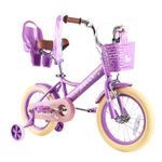 RULLY 14 Inch Kids Bike for 3 4 5 Years Girls with Training Wheels & Front Handbrake, Kids Bicycle with Basket Bike Streamers Toddler Cycle Bikes, Purple