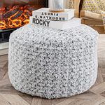 Unstuffed Fur Pouf Ottoman Foot Rest Cover Faux Fur Ottoman Cover 20x12 Inches Round Poof Seat Floor Bean Bag Chair Foot Rest Storage Solutions for Living Room Bedroom Cover ONLY (Gradual White Gray)