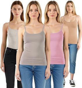 Emmalise Women's Basic Short Camisole Adjustable Strap Layering Cami Tank Top (4Pk OysterGreen, Blush, Oat, Tof, Medium)