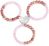 Jovivi Best Friend/Sister Bracelets for 2/3 Heart Matching Bracelets 8mm Natural Rose Quartz & Rhodonite Energy Stone Gemstone Healing Yoga Beaded Bracelet Birthday Gifts for Women, 8mm, Stone, no