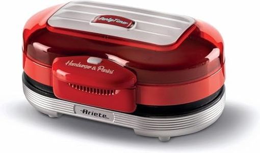 Ariete Machine à Hamburger Party Time 205, Gril Électrique avec Deux Plaques Antiadhésives, 2 Compartiments de Chauffage, Facile à Nettoyer, 1200 W, Rouge