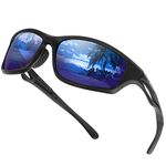 Duduma Polarized Sports Sunglasses for Running Cycling Fishing Golf Tr90 Unbreakable Frame (Black Matte Frame with Blue Lens)