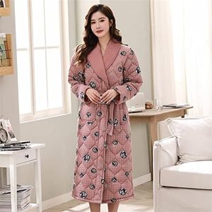 Bath Robe Women Winter Warm Cotton Quilted Women's Bathrobe Nightgown Kimono Floral Dressing Gown Sleepwear Female Home Clothes (Color : SJ1886, Size : Medium)
