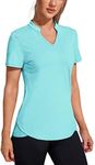 COOrun Womens V Neck Golf Polo Shirts Short Sleeve Sport Quick Dry Shirt Workout Tops B_Nattier Blue Small