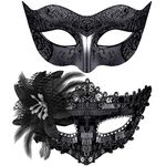 SIQUK Couple Masquerade Masks Sequins Venetian Party Mask Plastic Halloween Costume Mask Rhinestone Mardi Gras Mask for Couples Women and Men, Black