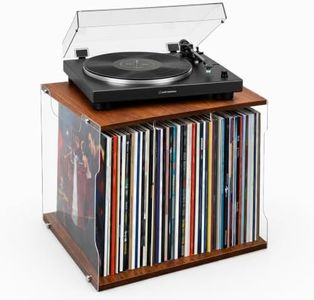 WSJStrideAhead Wooden Acrylic Record Storage, Modern Minimalist Record Box, 80-Record Album Storage Box, Perfect Record Organizer for Home Decor and Collection Display (Brown)