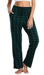 Lovasy Pyjama Bottoms Womens Soft Women's Pyjama Bottoms Plaid Pyjama Bottoms Long Pj Bottoms Women Comfy Ladies Pyjama Bottoms Stretch Lounge Pants Pjs Trousers with Pockets,Green,M