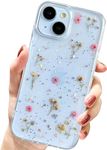 AMART for iPhone 15 Plus/iPhone 14 Plus Case Flowers, Clear with Pressed Dried Flower Cute Glitter Design Women Girls Floral Aesthetic Soft TPU Phone Cover for iPhone 15/14 Plus (Pink Gypsophila)