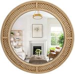 RiteSune Round Rattan Wall Mirror with Wooden Framed, Modern Boho Decorative Mirror for Bathroom, Entry, Living Room, Bedroom