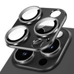 JETech Camera Lens Protector for iPhone 15 Pro 6.1-Inch and iPhone 15 Pro Max 6.7-Inch, Full Coverage 9H Tempered Glass Ring Cover, Matte Metal Plate, Case Friendly, 1-Pack (Space Black)