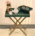 CasaGold: Foldable Leather Tray Table with Metal Stand + Serving Tray/Butler Tray, Removable Rectangle Leather Tray Top with Handles, Ideal for Serving and Entertaining (Bottle Green)