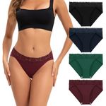 INNERSY Women's High Cut Bikini Underwear Breathable Cotton Lace Panties 4-Pack(Classic,X-Large)