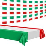 Tegeme 3 Pcs International Flag Tablecloth and 50 Countries String Flags World Flags Party Tablecloth and String Flags for Soccer Sports International Festival Party Supplies(Italy)