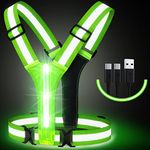 Simket LED Reflective Vest Running Gear, USB Rechargeable LED Light Up Vest High Visibility with Adjustable Waist/Shoulder for Jogging Running Cycling Walking Motorcycle (green)