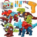 LOYUEGIYO Take Apart Dinosaur Toy,Educational Building Dinosaur Toy for 3 4 5 6 7 Year Old Kid Boy Girl,STEM Toy Birthday Gift Children Learning Construction Toy(1 Electric Drill&4 Hand Drill Tools)