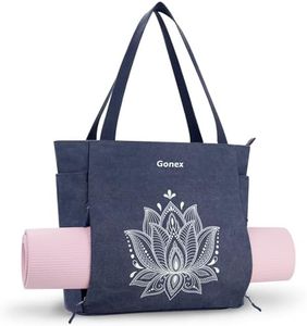 Gonex Yoga Mat Bag, Large Yoga Tote Bag with Multi Pockets for Women Men, Canvas Yoga Mat Carrier Fits Yoga Blocks & Accessories, Full Zipper Easy Access for Pilates, Gym, Travel, Blue, Large