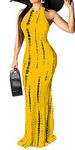 Womens Mermaid Long Maxi Dress - Sexy Sleeveless Sundress Halter Bodycon Cut Out Summer Dress, Style2:yellow, XXL