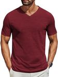 COOFANDY Men's T Shirts Short Sleeve Classic V Neck T-Shirt Casual Summer Basic Tee Shirt Wine Red