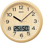 Seiko Clock KX273B Wall Clock, Radio, Analog, Temperature, Humidity, Light Brown, Diameter 12.2 x 2.0 inches (311 x 51 mm)