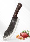 ZENG JIA DAO Forged Butcher Knife Serbian Boning Knife Full Tang Meat Cleaver 7 inch Hammered HC Stainless Steel Labor-Saving Cut Arc Outdoor Knife Wenge Wood Handle for Kitchen,Camping