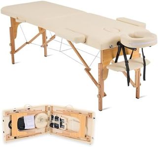YOUNIKE Portable Foldable Massage Table - Adjustable Height Lightweight Wooden Frame Spa Bed for Tattoo, Facial, Lash, Physical Therapy, Home & Salon Use with Accessories & Non-Woven Bag, White