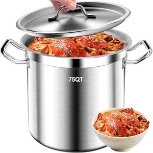 75QT Stainless Steel Stockpot with Lid, Large Stock Pot Heavy Duty Tri-Ply Bottom Commercial Grade Soup Pot for Cooking Soup, Stew, Canning, Oven, Gas, Ceramic, Dishwasher Safe