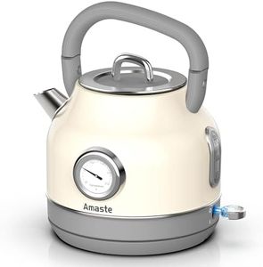 Amaste Electric Kettle, Retro Electric Tea Kettle With Thermometer, 57 Oz Hot Water Kettle For Coffee & Tea, 304 Stainless Steel, 1500w Fast Boiling, Auto Shut-Off & Boil Dry Protection, Cream White