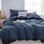 LIFETOWN 100% Jersey Knit Cotton Duvet Cover Set T-Shirt Feel Duvet Cover 3 Pieces Ultra Soft and Wrinkle Free (King, Navy Blue)