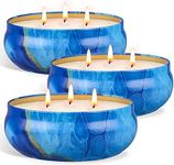 OFUN Large Citronella Candles Outdoor Decorative 55oz, Soy Wax Lemongrass Candle Set 3 Wick, Scented Jar Candle Bulk Up to 240hrs, 3 Pack Summer Camping Candles for Patio Garden Balcony