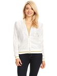 Anna-Kaci Womens Long Sleeve Front Zip Track Stripe Sequin Bomber Jacket, White, Large