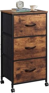 WLIVE Dresser with 3 Drawers, Fabric Nightstand, Cabinet with Wheels, Organizer Storage Dresser for Bedroom, Office, Closets, Sturdy Steel Frame, Easy Pull Handle, Rustic Brown Wood Grain Print