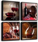 TTHYUEWS Black Framed Wall Art For Kitchen Dining Room Wall Decor Wine Glass Wall Paintings Still Life Wine Fruit Goblet Frame Wall Pictures Artwork Bar Restaurant Decoration Home Decor 4 Piece