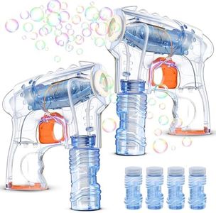 Bubble Machine Gun 2 Pack for Kids with 4 Refill Solution and 3 Colorful LED Light, Bubble Maker for Party Favors, Birthday Gift, Indoor Outdoor Toys for Toddlers, Orange