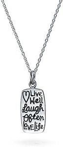 Small Engravable Inspirational Word Live Love Laugh Dog Tag Pendant Necklace for Teen Women .925 Sterling Silver