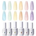 Gellen Gel Nail Polish Kit - 6 Macaroon Collections Pink Yellow Green Purple Blue Pearl Gel Nail Polish Set, Soak Off DIY Manicure Gifts for Women