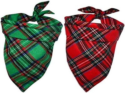 Malier 2 Pack Dog Bandana Christmas Classic Plaid Pets Scarf Triangle Bibs Kerchief Set Pet Costume Accessories Decoration for Small Medium Large Dogs Cats Pets (Green + Red, X-Large)