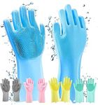 YOGRINK Silicone Hand Gloves For Dish Washing Kitchen Bathroom Car Cleaning Pack of 1 Pair, Multicolor