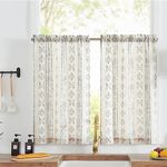 jinchan Boho Kitchen Curtains for Windows Above Sink Linen Tier Curtains 36 Inches Gray Striped Farmhouse Curtains for Bathroom RV Camper Light Filtering Rod Pocket 2 Panels Beige Curtains