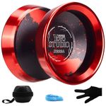 YOYOSTUDIO Yoyo Professional Unresponsive Yoyos with Dual Aluminum Alloy Rings, Pro Tricks Yo yos for Adults, Metal Yoyo for Kids Beginners with Strings, Gloves & Case Black and Red (Red Ring)