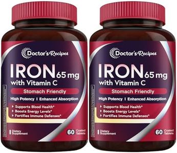 Doctor's Recipes Iron Supplement 65 mg with Vitamin C - Maximized Absorption & Stomach Friendly Iron Pills for Red Blood Cells Formation, Heart, Brain & Immunity Health - Vegan 120 Iron Tabs (2 Pack)