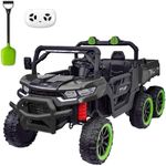 24V 2 Seater Dump Truck, 24V Ride on Cars with Electric Dump Bed,4WD,6×6 Wheels,Remote Control,Music Player and Shovel(Black,Standard)