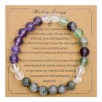 Ayriwoyi Healing Crystal Bracelet for Women Natural Stone Beaded Bracelet Amethyst Fluorite Clear Quartz Bracelet Get Well Soon Bracelet Jewelry Gifts for Mom